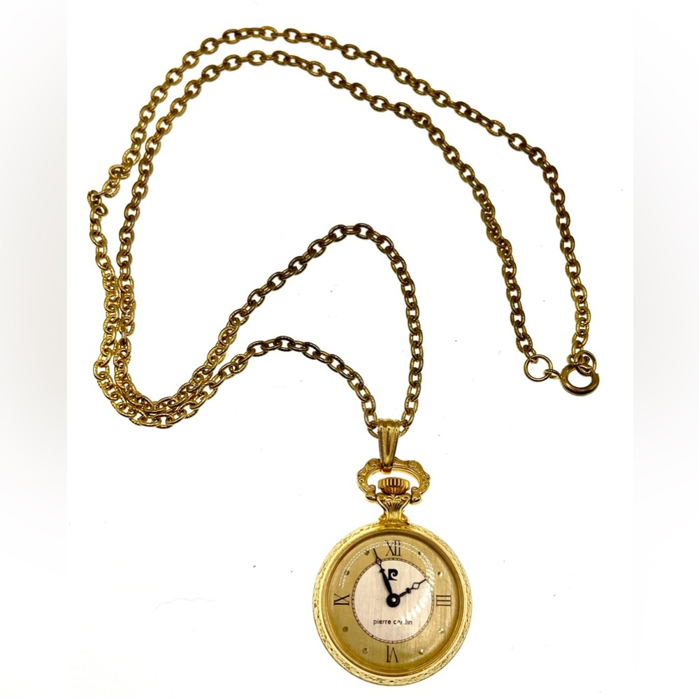 Vintage Pierre Cardin Gold Tone Mechanical Pocket Watch Rope Chain Necklace - Picture 3 of 6